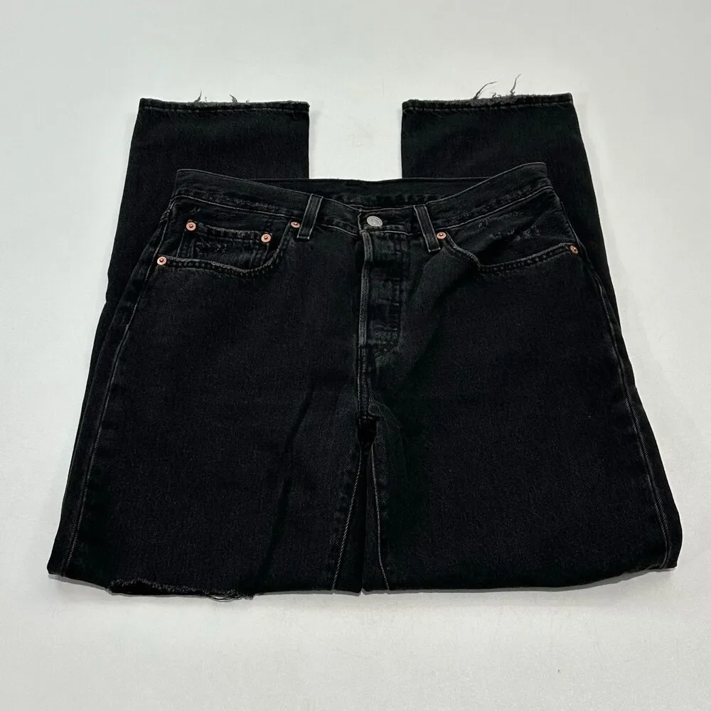Levi Strauss & Co. Men's Jeans Black 501‎ Original Straight Denim Ripped W30 L30